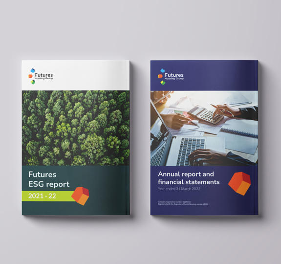 Photograph of the front covers of our ESG and financial reports side-by-side